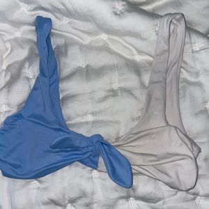 Tori Praver Blue and White Colorblock Tie Bikini Top